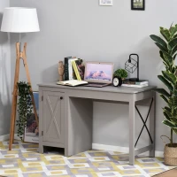 HOMCOM Home Office Writing Desk with Lower Storage Cabinet and X Bar Metal Frame, Grey(m-10)