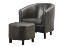 Monarch Modern Upholstered Leather-Look Curved Back Barrel Tub Chair with Matching Ottoman - Charcoal Grey(m-1)