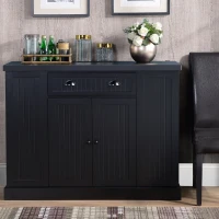HOMCOM Fluted-Style Wooden Kitchen Island, Storage Cabinet with Drawer, Open Shelving, and Interior Shelving for Dining Room, Black(m-2)