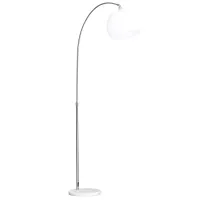 HOMCOM Arc Floor Lamp,Metal Standing Lamp, with 350° Flexible Lampshade, Adjustable Pole, and Marble Round Base for Living, Office, Bedroom, White/Silver(m-1)