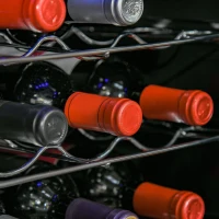 HOMCOM 33 Bottle Wine Cooler, Mini Beverage Fridge, Freestanding Wine Cellar with Digital Temperature Control, 6 Removable Shelves, Glass Door, Alarm Function and LED Lighting, Black(m-13)