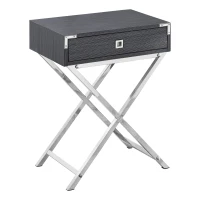 Monarch 24" Contemporary Accent Side End Table with Large Storage Drawer and Metal X-Design Legs - Grey Wood Grain-Look / Chrome Metal Legs(m-1)