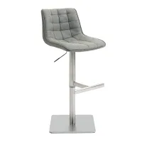 HOMCOM Vintage PU Leather Bar Stool with Stainless Steel Base, Adjustable Counter Height Bar Chair Swivel Barstool with Back, Footrest, Grey(m-1)