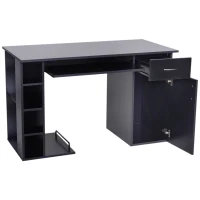 HOMCOM Computer Desk PC Workstation Table with Storage Shelves Drawer and Keyboard Tray, Black(m-5)