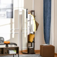 HOMCOM Full Length Glass Mirror with Hidden Jewelry Cabinet and Pine Wood Clothing Rack, Coffee Brown(m-2)