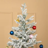 HOMCOM 7ft Pre-Lit Snow-Flocked Noble Fir Artificial Christmas Tree with Realistic Branches, 198 LED Lights and 342 Tips(m-10)