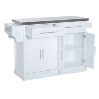 HOMCOM Rolling Kitchen Island with Storage, Portable Kitchen Cart with Stainless Steel Top, 2 Drawers, Spice, Knife and Towel Rack and Cabinets, White(m-8)