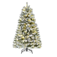 HOMCOM 4.5ft Tall Pre-Lit Snow-Flocked Artificial Christmas Tree with Realistic Branches, 200 Warm White LED Lights and 400 Tips(m-10)