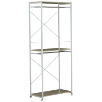 HOMCOM Rolling Garment Rack 2 Shelves Hanging Rods Oak(m-1)