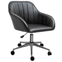 Vinsetto Mid Back Home Office Chair Computer Desk Chair with PU Leather, Adjustable Height, Swivel Wheels for Study, Bedroom, Black(m-12)