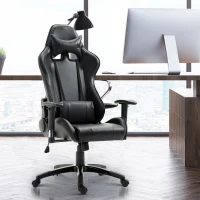 HOMCOM Executive Gaming Racing Office Chair Ergonomic Recliner Adjustable Swivel PU Padded Home Office Black(m-1)
