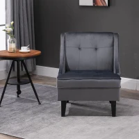 HOMCOM Upholstered Accent Chair Modern Winged Tufted Contemporary Single Sofa Chair with Rubber Wood Legs, Thick Padding Mid-Back, and Wings for Living Room Bedroom, Grey(m-4)