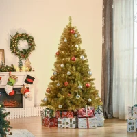 HOMCOM 6' Tall Unlit Full Fir Artificial Christmas Tree with Realistic Branches, and 1000 Tips, Gold(m-2)