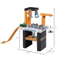 Qaba 54 Pieces Kids Tool Workbench, Toddler Pretend Play Construction Tool Toy with Cars and Slides for Ages 3+(m-3)
