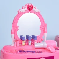 Qaba Kids Vanity Set, Pretend Play Girls Makeup Vanity with Lights, Music, Hair Dryer and Makeup Accessories, Pink(m-5)
