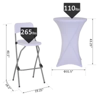 Outsunny 3pcs Garden Bar Table High Chair Set Folding Bistro Chat Set Metal Frame w/ Cover(m-3)