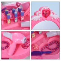 Qaba Kids Vanity Set, Pretend Play Girls Makeup Vanity with Lights, Music, Hair Dryer and Makeup Accessories, Pink(m-4)