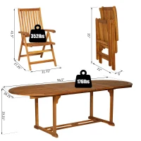 Outsunny 9pcs Acacia Wood Dining Set Expandable Table Folding Chair(m-3)