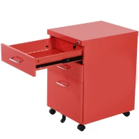 HOMCOM Rolling Filing Steel Cabinet Chest Organizer Cupboard Home Office Furniture with 3 Drawers and LOCK (Red)(m-5)