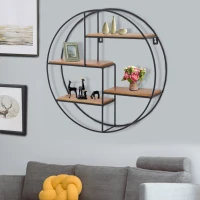 HOMCOM Round Wall-Mounted Shelves Wall Hanging Room Decoration Frame Partition Iron Display Storage(m-1)