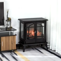 HOMCOM Electric Fireplace Heater, Fireplace Stove with Realistic LED Flames and Logs, Remote Control and Overheating Protection, 1400W, Black(m-2)