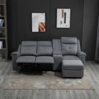 HOMCOM Modern L-Shaped Sectional with Chaise, 3 Seater Manual Recliner with Ottoman, Storage Console, Cup Holders, USB Charging, Gray(m-2)