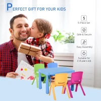 HOMCOM 5 Pieces Kids Table and Chair Set Toddler Plastic Play Activity Set with Stackable Chairs, Multicolor(m-4)