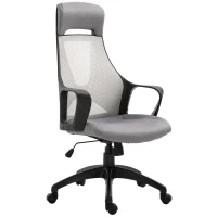 Vinsetto Office Computer Chair Mesh High Back Lumbar Support Adjustable Height Padded Linen Swivel Castor Wheels Grey(m-2)