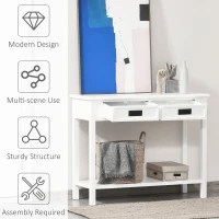 HOMCOM Console Table with 2 Storage Drawers and Open Shelf, Modern Sofa Table for Hallway, Living Room, or Bedroom, White(m-6)