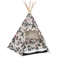 PawHut Foldable Teepee Puppy Dog Cat Bed Tents & Houses Pet Small Washable with Cushion(m-1)