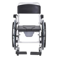 HOMCOM Rolling Shower Wheelchair Bath Toilet Commode Bariatric with Wheels, Detachable Bucket & Shower-Proof Design, 17" Seat Width, Black(m-8)