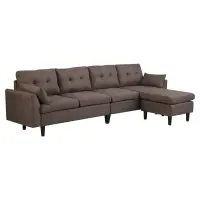 HOMCOM Elegant 3 Piece Chaise Lounger Sofa Set with Wood Leg Footstool and Armrest Pillow, Brown(m-1)