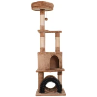 PawHut Cat Tree Tower with Natural Seaweed Scratch Posts Plush Perch  Ladder  Teasing Toy Ball and Fur Brush(m-8)