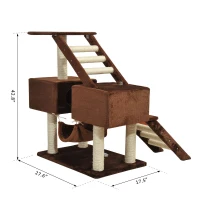 PawHut 42.8Inch Scratching Cat Tree Climber Tower Condo with Hammock Post Brown(m-3)