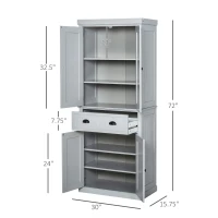 HOMCOM 72" Traditional Freestanding Kitchen Pantry Cabinet Cupboard with Doors and 3 Adjustable Shelves, Gray(m-3)