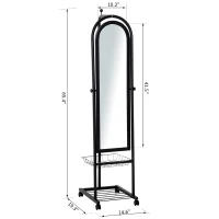 HOMCOM 65" Steel Rolling Floor Mirror Free Standing Tilt Dressing Mirror with Storage Home Furniture Black(m-3)