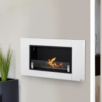 HOMCOM Ethanol Fireplace, 43.25" Wall-Mounted 0.73 Gal Stainless Steel Max 323 Sq. Ft., Burns up to 4 Hours, White(m-10)