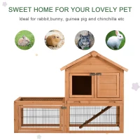 PawHut 53" Wooden Rabbit Hutch Bunny House Poultry Cage With Outdoor Run, Removable Tray, Ramp and Weatherproof Roof(m-4)