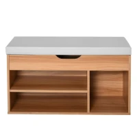 HOMCOM Shoe Rack Bench, Storage Organizer with Padded Cushion, Shelves, Hidden Compartments for Shoes, Boots, High Heel, Brown(m-10)