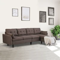 HOMCOM Elegant 3 Piece Chaise Lounger Sofa Set with Wood Leg Footstool and Armrest Pillow, Brown(m-2)