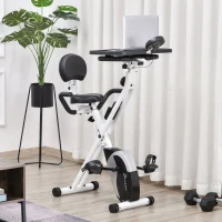 Soozier Stationary Exercise Bike with Adjustable Desktop, Seat Height and Resistance, 3lb Flywheel and Foldable Space-Saving Design, White(m-8)