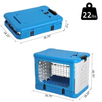 PawHut Foldable Cat Cage Flight Puppy Case Small Animal Travel Carrier Ventilation Hole w/ Top Load Pet Kennel Blue(m-3)