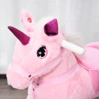 Qaba Unicorn Rocking Horse Toy with Sound for Kids  Wooden Plush Ride-On Rocker Battery Operated - Pink(m-8)