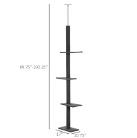 PawHut Floor-to-Ceiling Cat Tree Cat Climbing Tower with Sisal-Covered Scratching Posts Natural Cat Tree Activity Center for Kittens Cat Tower Furniture, Gray(m-3)