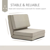 HOMCOM Convertible Flip Chair, Folding Upholstered Floor Sofa, Adjustable Guest Chaise Lounge, Dorm Bed with Metal Frame for Living Room and Bedroom, Gream White(m-7)
