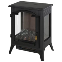 HOMCOM 23" Electric Fireplace Heater, Fire Place Stove with Realistic LED Flames and Logs and Overheating Protection, 750W/1500W, Black(m-10)