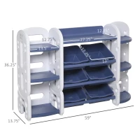 Qaba Kids Toy Storage Organizer with Detaching Sections for Corner Storage, Lightweight Toy Shelf for Kids with Large Capacity, Bin Storage Shelf, Blue(m-3)