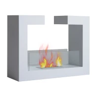 HOMCOM Bioethanol Fireplace Stove Fireplace Freestanding Tempered Glass Stainless Steel White(m-2)