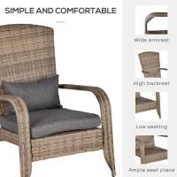 Outsunny Patio Wicker Adirondack Chair, Outdoor All-Weather Rattan Fire Pit Chair w/ Soft Cushions, Tall Curved Backrest and Comfortable Armrests for Deck or Garden, Charcoal Gray(m-5)