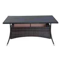 Outsunny 7 Pieces Rattan Dining Set Garden Wicker Furniture Slatted Tabletop Deck(m-5)